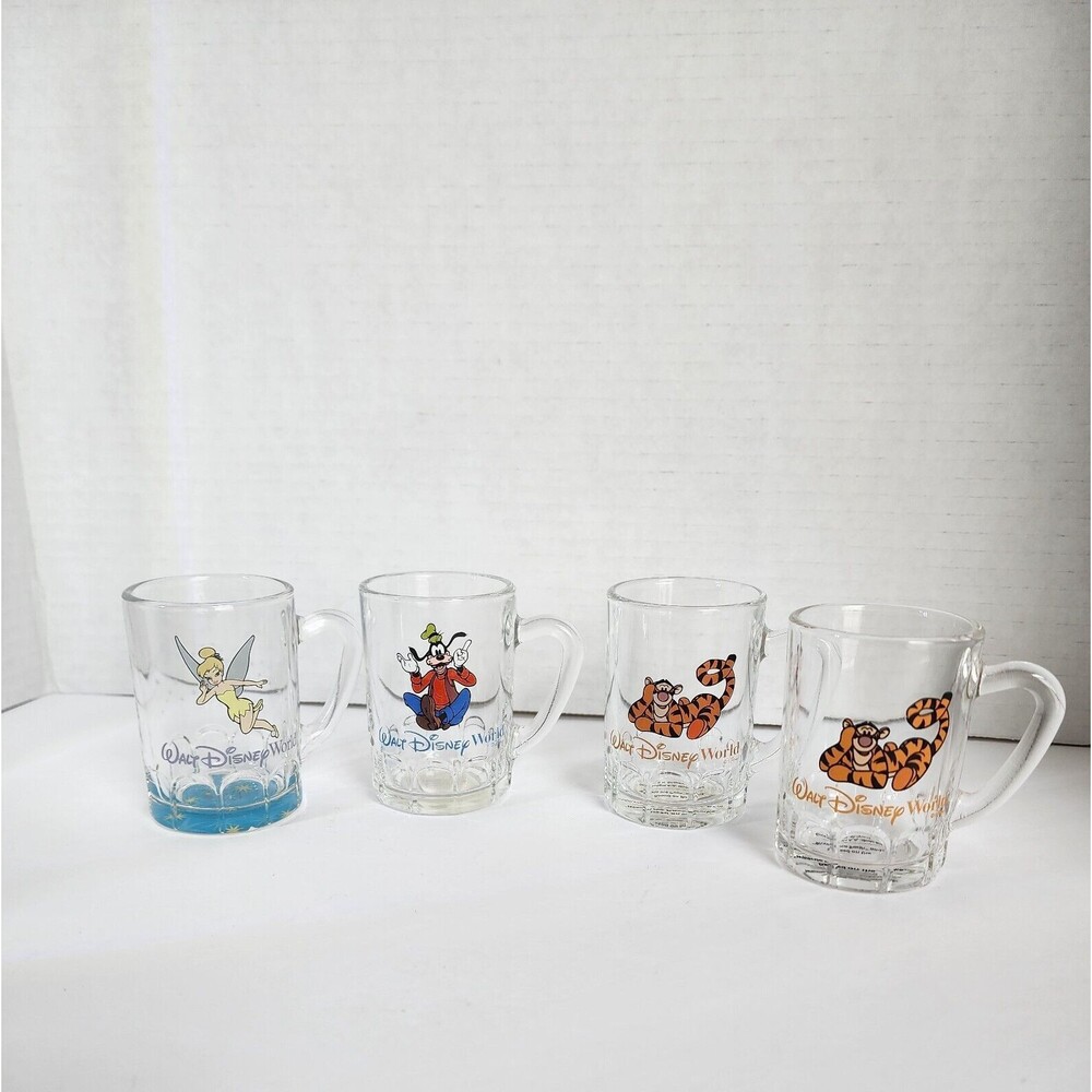 Walt Disney World 4 Mini Mugs Shot Glasses w/Handle Goofy, 2 Tigger, Tinkerbell